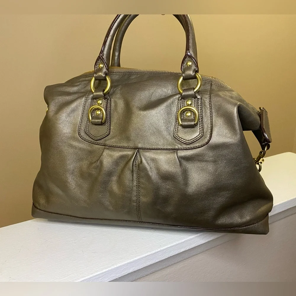 Coach Ashley Sabrina Pleated Convertible Satchel Duffle Bag Metallic